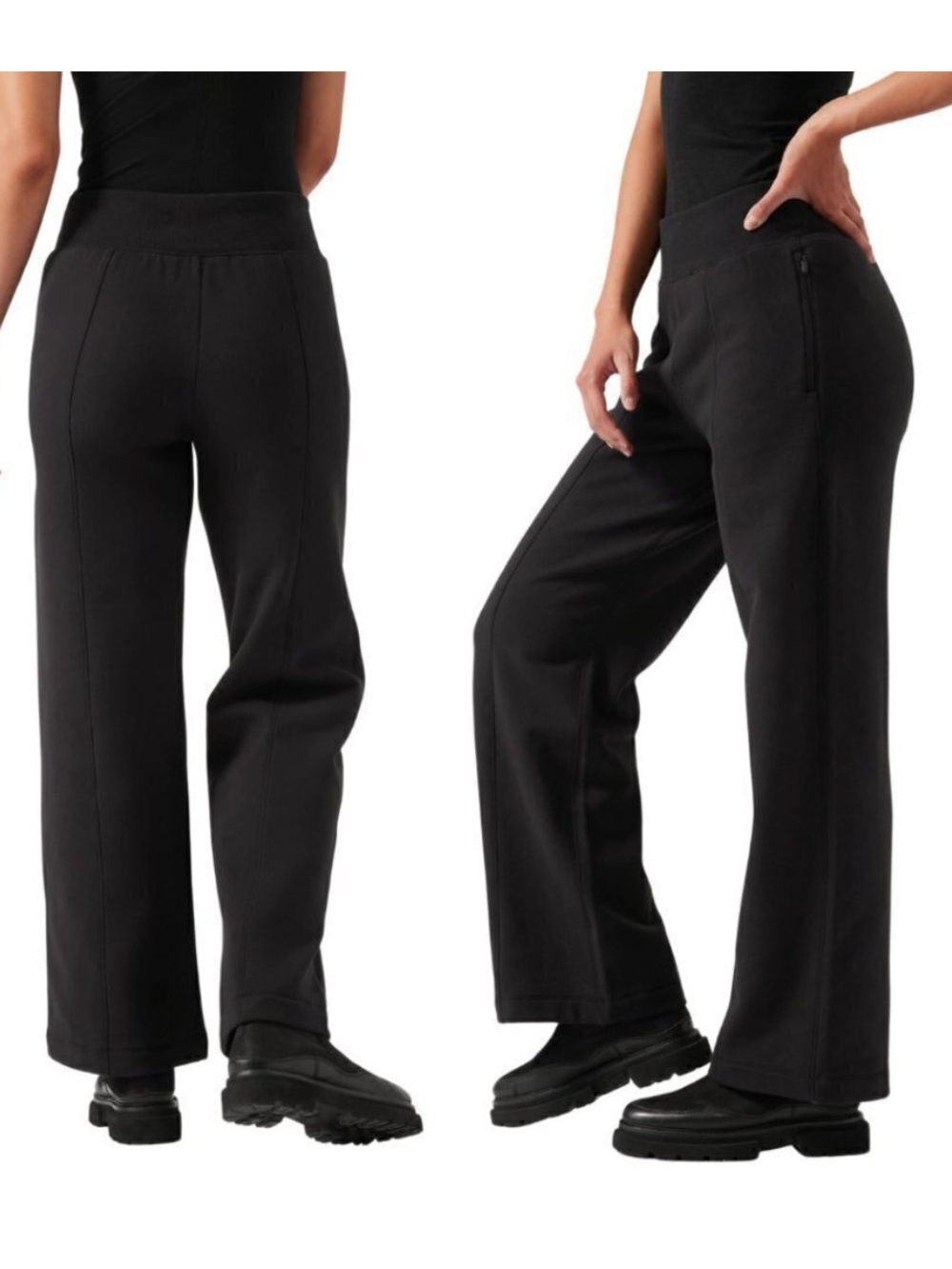 ATHLETA Retroplush High Rise Wide Leg Lounge Pant Black Large